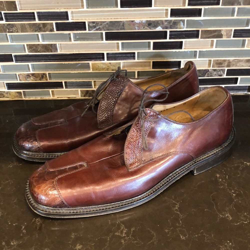 Vtg BELVEDERE of FLORENCE fine leather crocodile men’s dress shoes size‎ 9 Italy